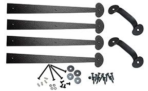 300-71-KIT-C (Americana Bean End Hardware Kit A includes 4 Bean End 16" hinges, 2 Pull Handles, and all screws and fasteners needed for installation. Black Stamped Steel.)